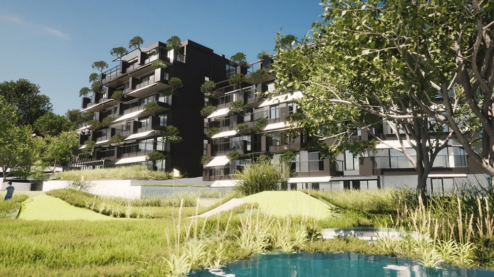 Visualizzazione dell'area dei penthouse con terrazze verdi