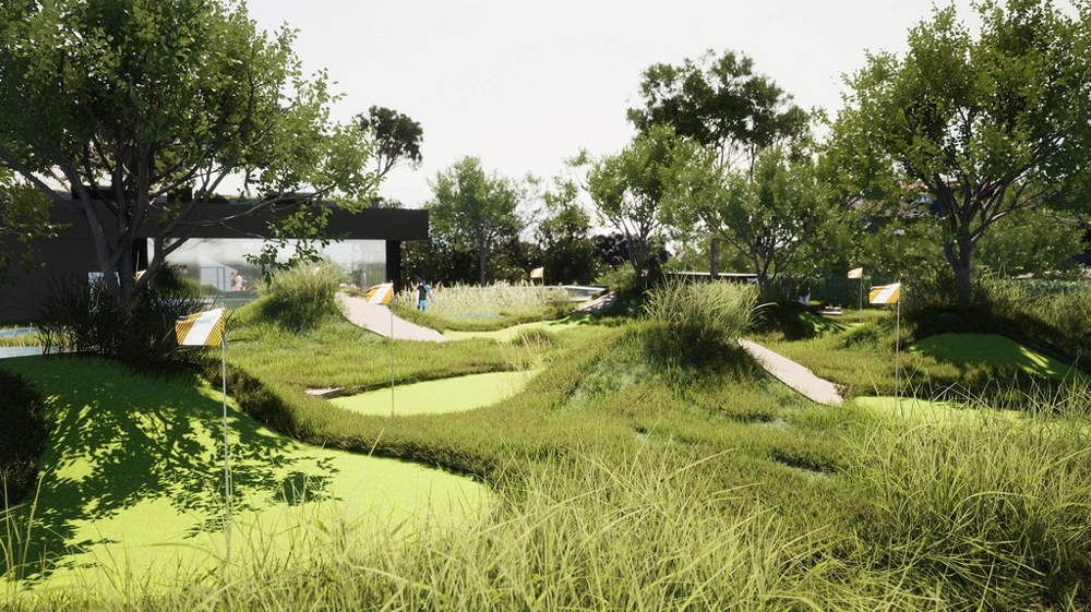 Visualizzazione dell'area di minigolf tra vecchi alberi