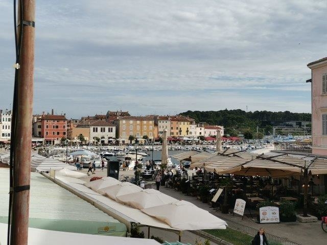 Vista panoramica sul porto di Rovinj con barche