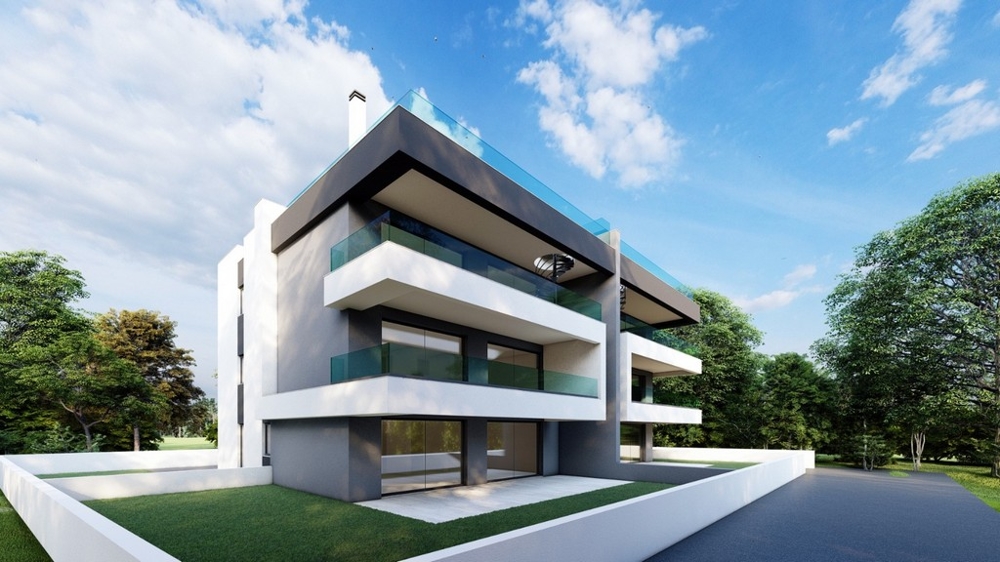 Villa moderna di nuova costruzione con architettura squadrata a Privlaka