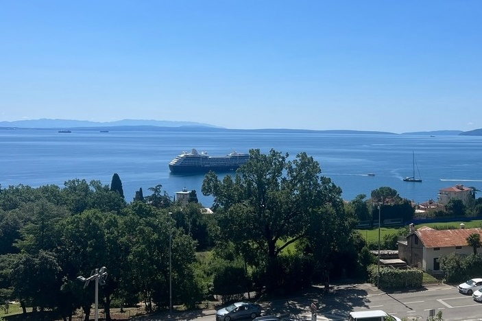 Vista panoramica sul mare e su una nave da crociera dalla terrazza dell'immobile A3081.