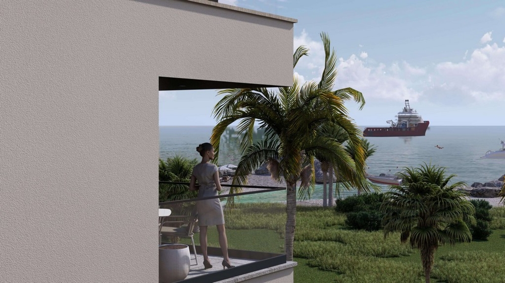 Balcone con vista sul mare e sulle palme