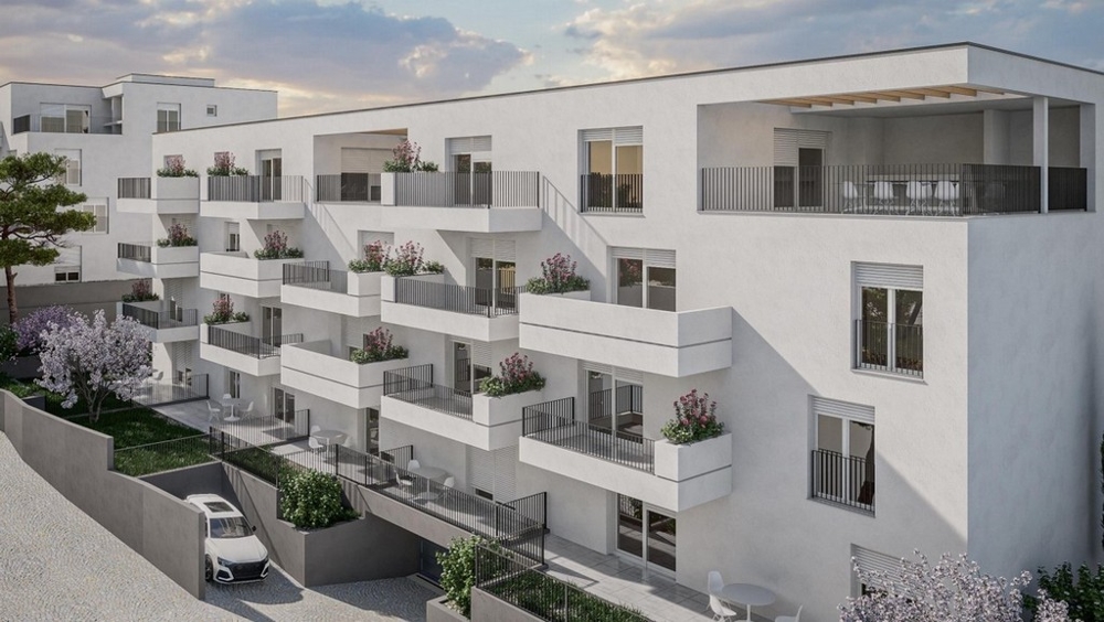 Visualizzazione dell'edificio residenziale con posti auto - isola di Ciovo, Croazia.