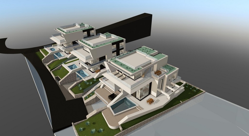 Visualizzazione del complesso residenziale con piscine