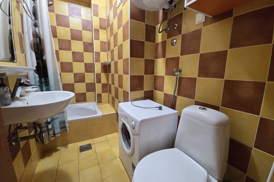 Bagno con doccia, lavatrice e WC