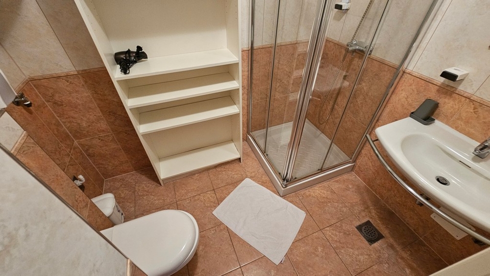 Bagno con doccia, lavabo e WC