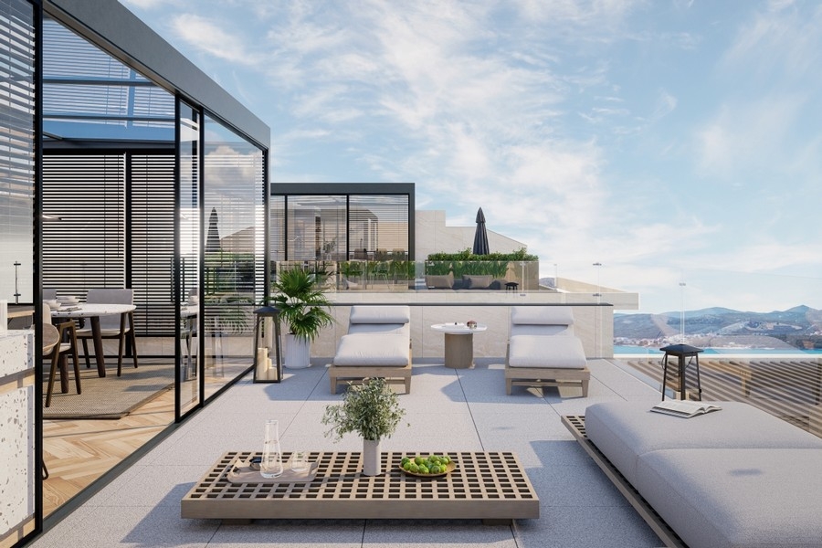 Moderna terrazza sul tetto con vista mare in Croazia
