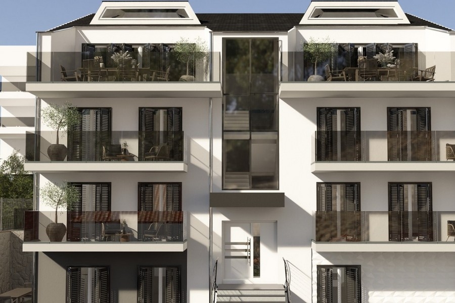 Edificio residenziale di nuova costruzione con terrazze e balconi su Ciovo