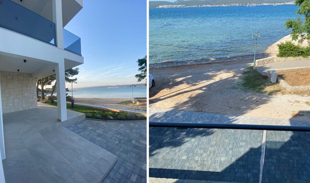 Terrazza dell'appartamento con vista diretta sulla spiaggia