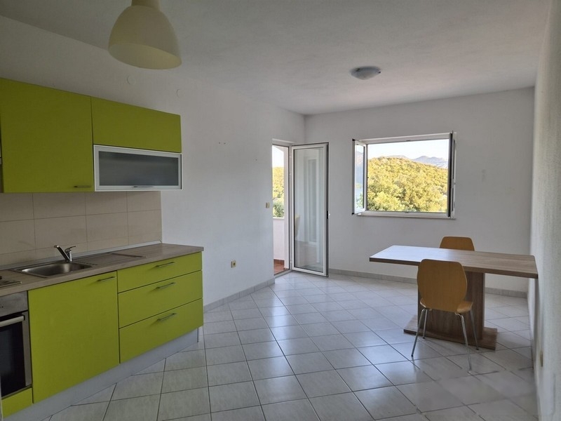 Zona giorno con cucina e tavolo da pranzo