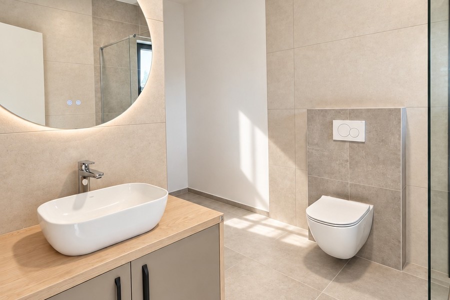 Bagno con lavabo da appoggio