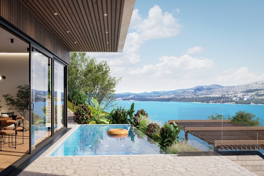 Piscina sulla terrazza con vista sul mare
