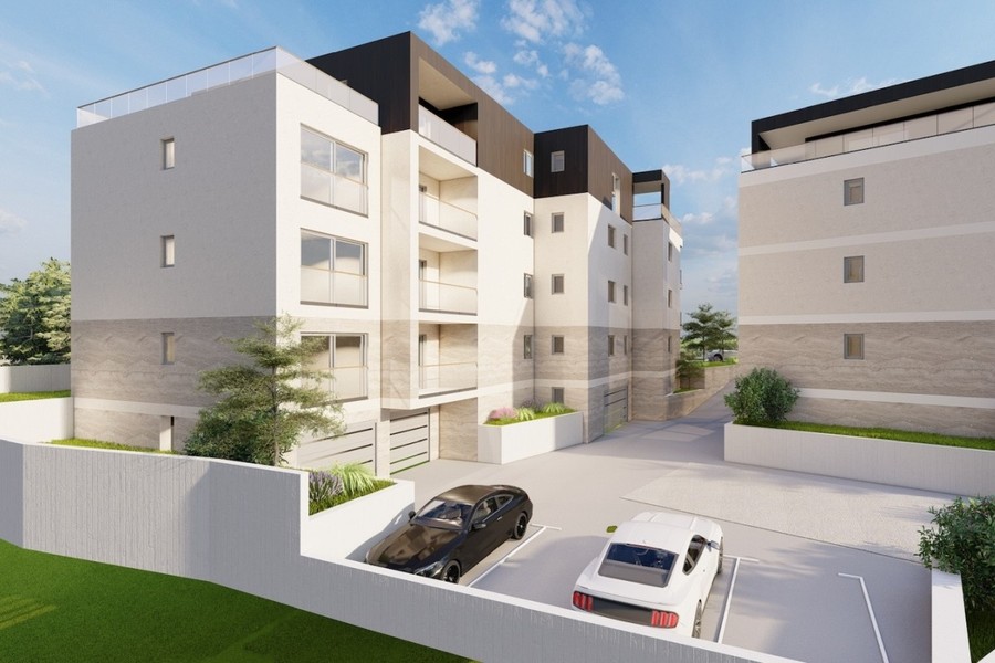 Rendering: cortile con posti auto e piantumazioni