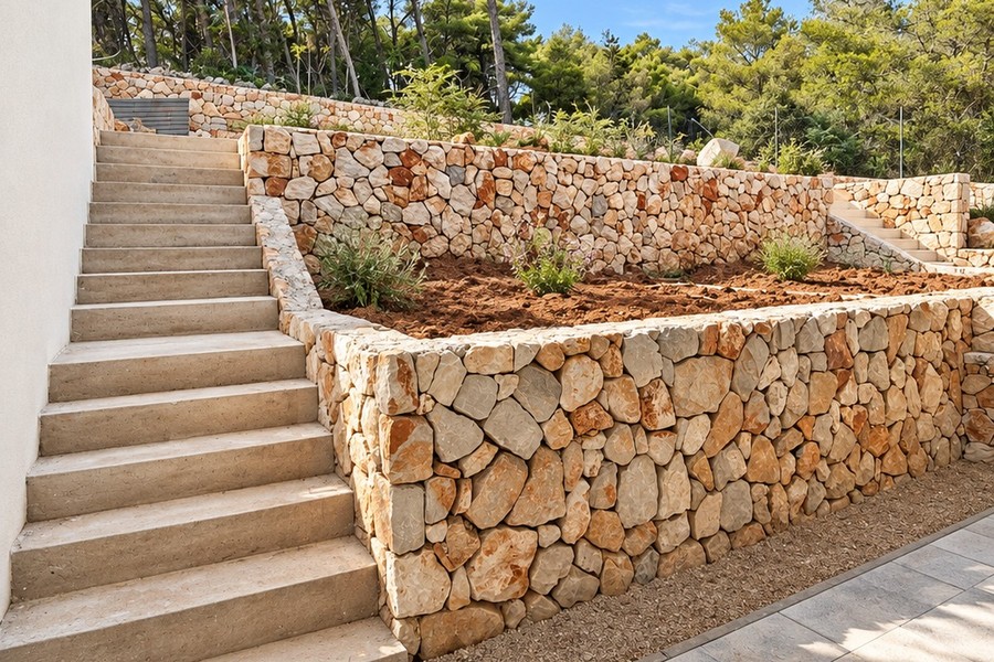 Scalinata in pietra tra i giardini