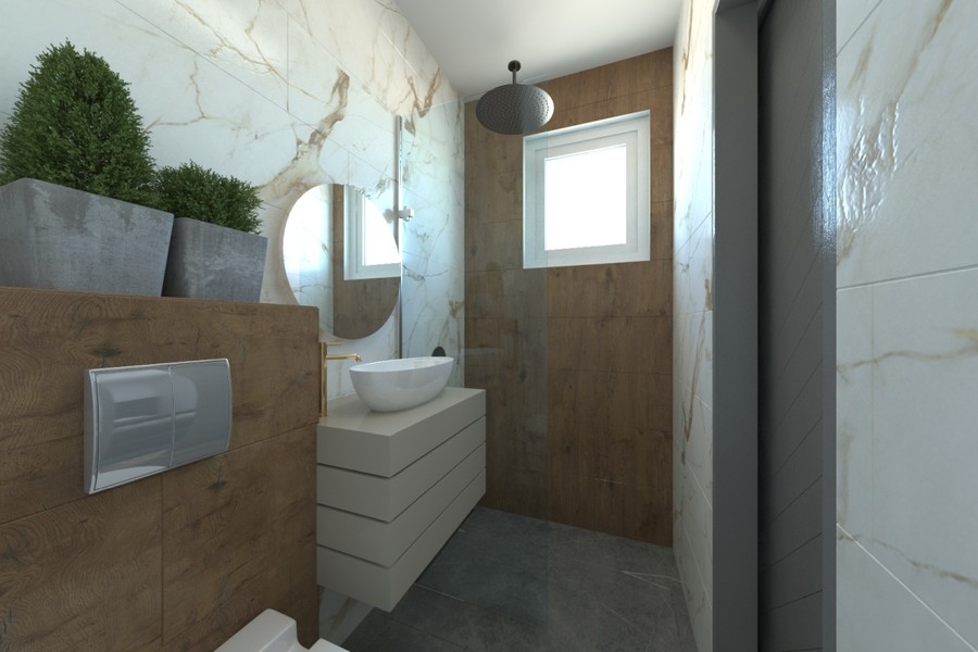 Bagno con finestra e doccia