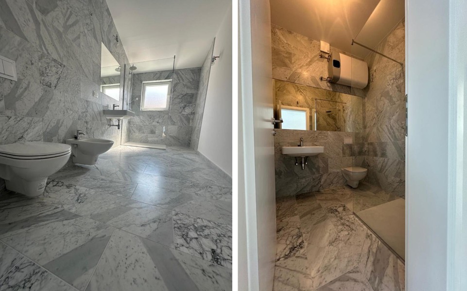 Bagno con doccia e lavabo
