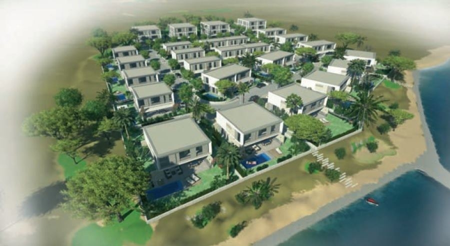 Visualizzazione di un villaggio vacanze con piscine sulla riva