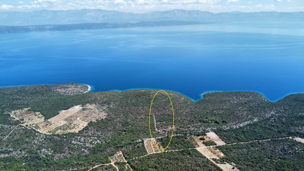 Veduta aerea della costa con il terreno segnato in giallo