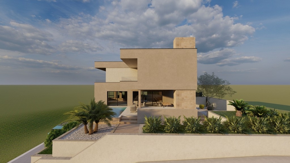 Progetto architettonico di villa con terrazza e piscina