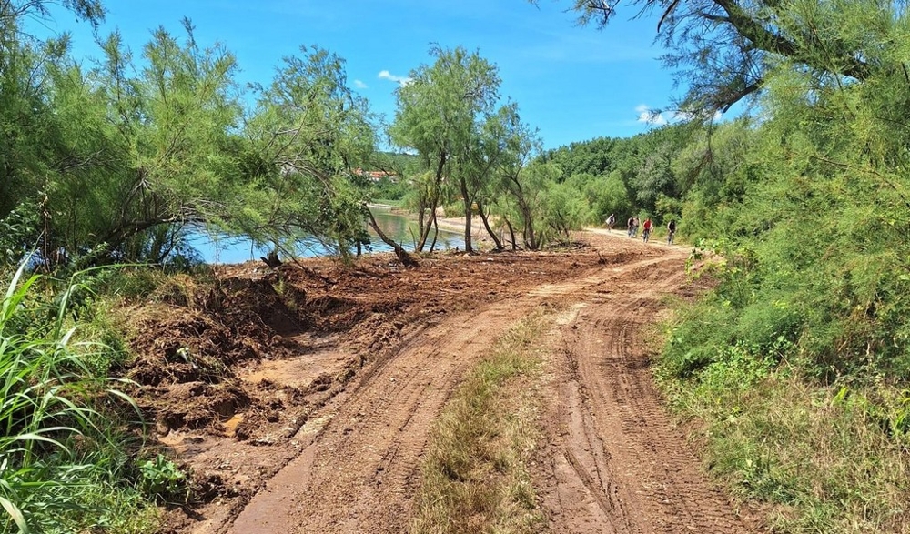 Sentiero sabbioso lungo il fiume tra le tamerici