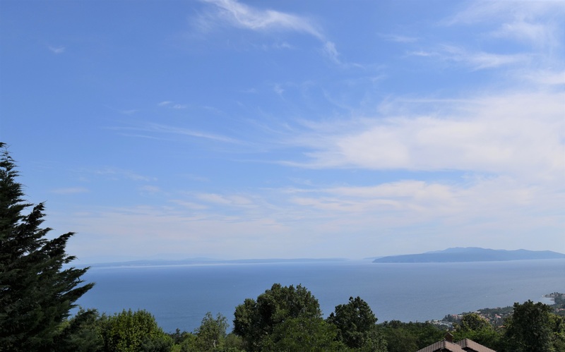 Ampia vista oltre le cime degli alberi e il mare fino alla penisola