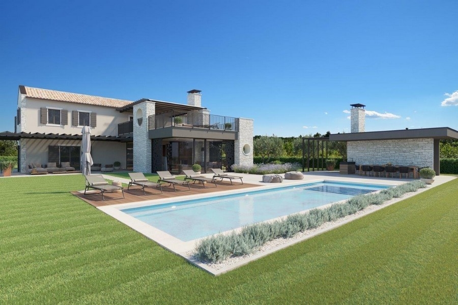 Villa vicino a Porec con lunga piscina sul prato