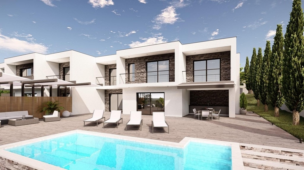 Visualizzazione della villa in pietra naturale con piscina