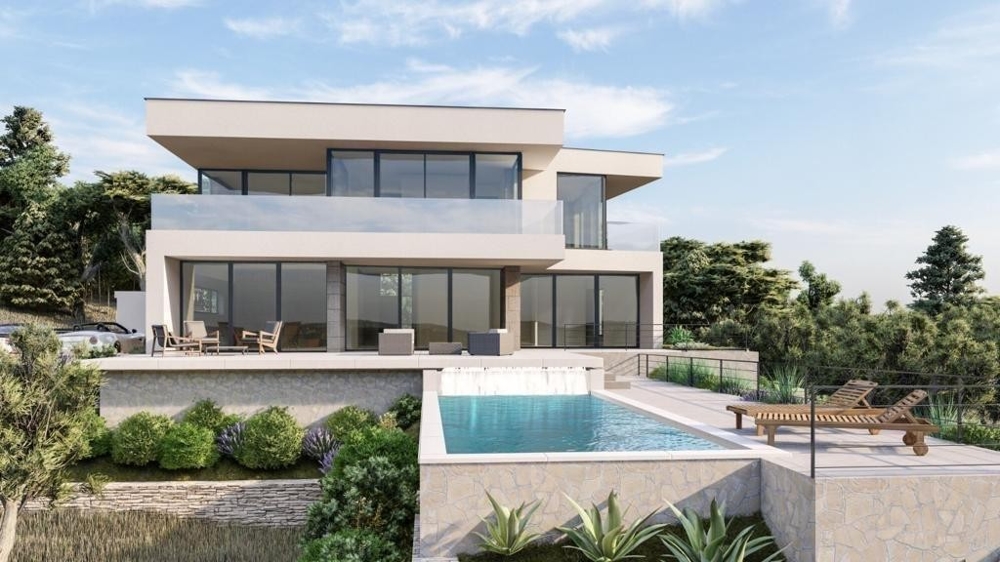 Visualizzazione della villa con piscina e lavanda sul pendio