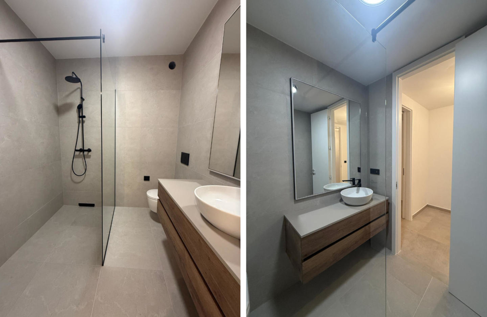 Il bagno moderno della villa a Pag a Novalja.