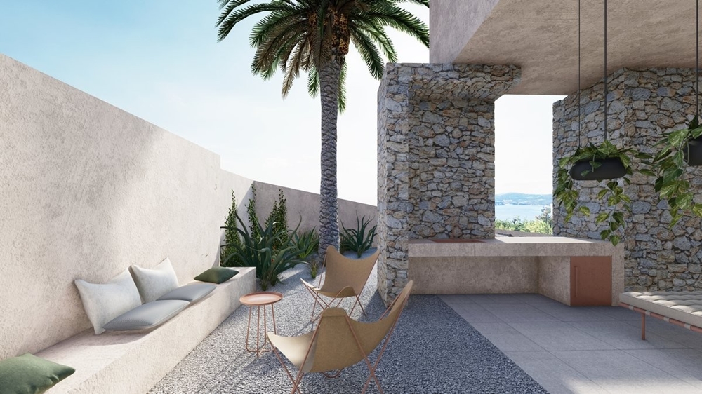 Soggiorno con vista mare nella villa H3358 vicino a Rogoznica in Croazia.
