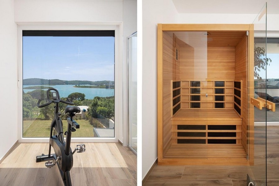 Area fitness e sauna della villa H3414 in Croazia.