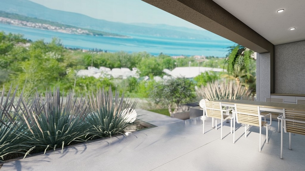 Terrazza con vista mare e arredamento moderno