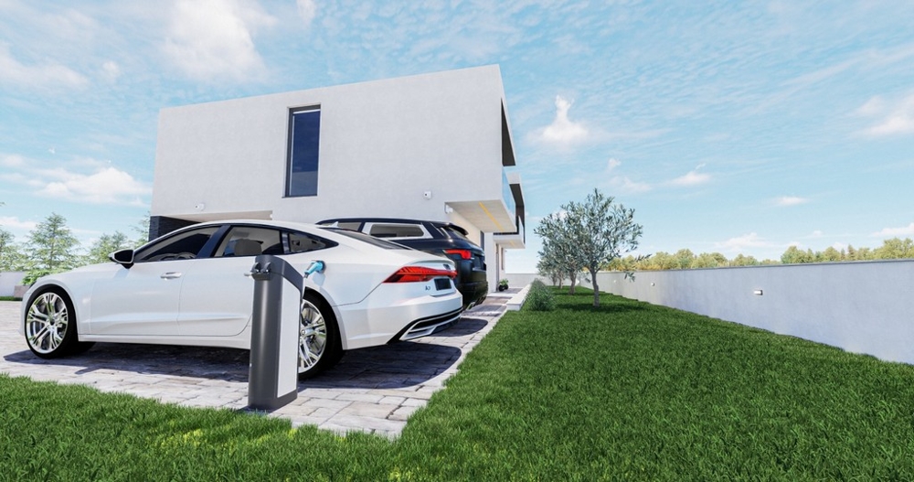 Colonnina di ricarica elettrica per i posti auto della villa H3489.
