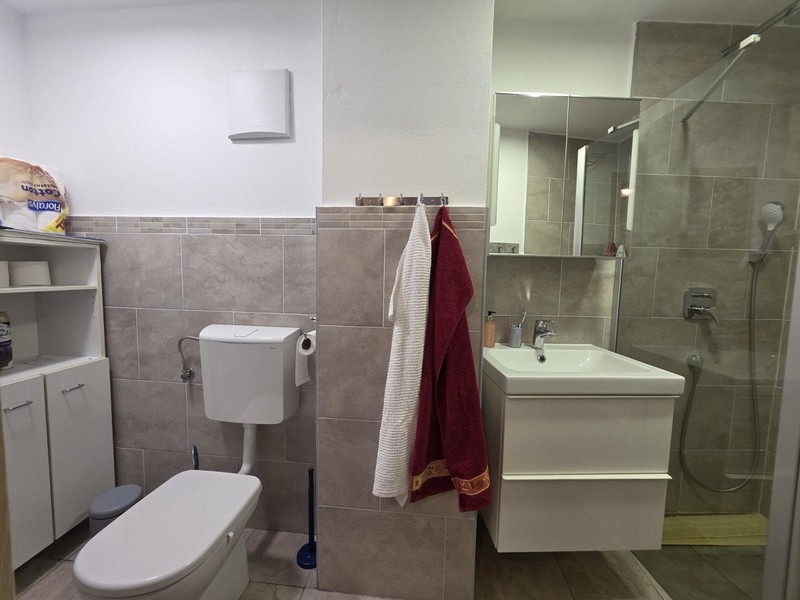 Bagno moderno con doccia, WC e lavabo