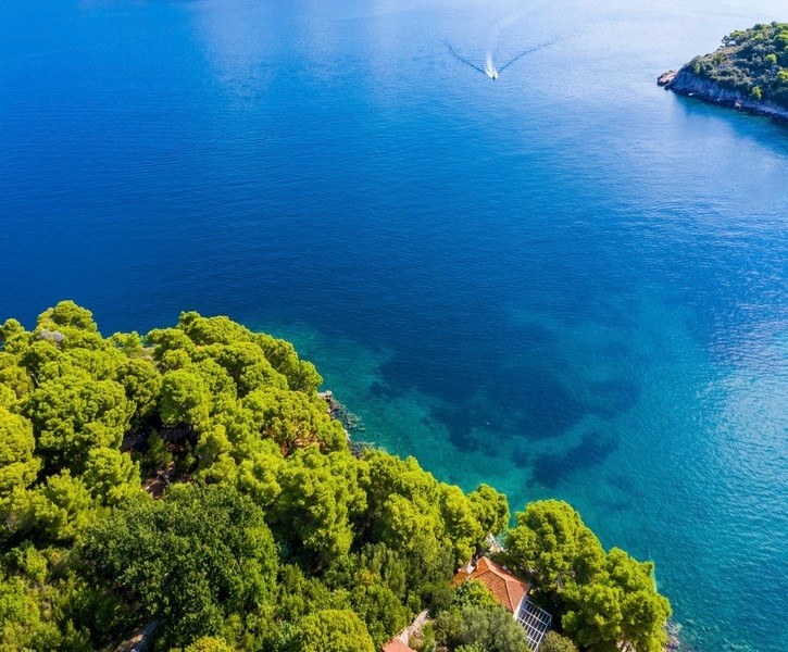 Vista sull'Adriatico con la villa H3695 sulla costa
