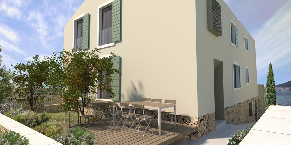 Rendering vista esterna casa direttamente sul mare