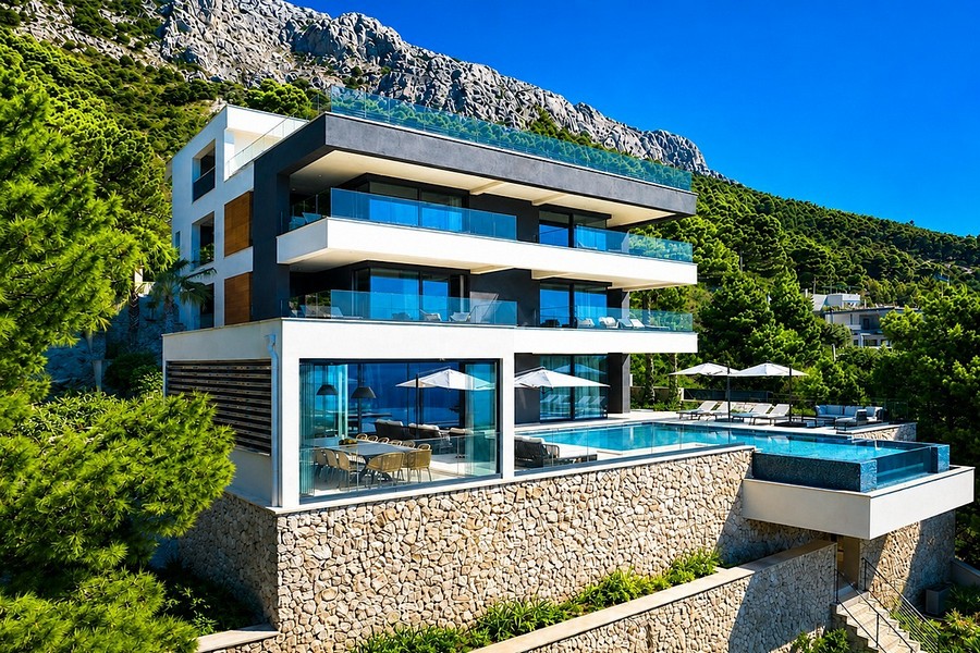 Villa moderna in prima linea sul mare sulla Riviera di Omis