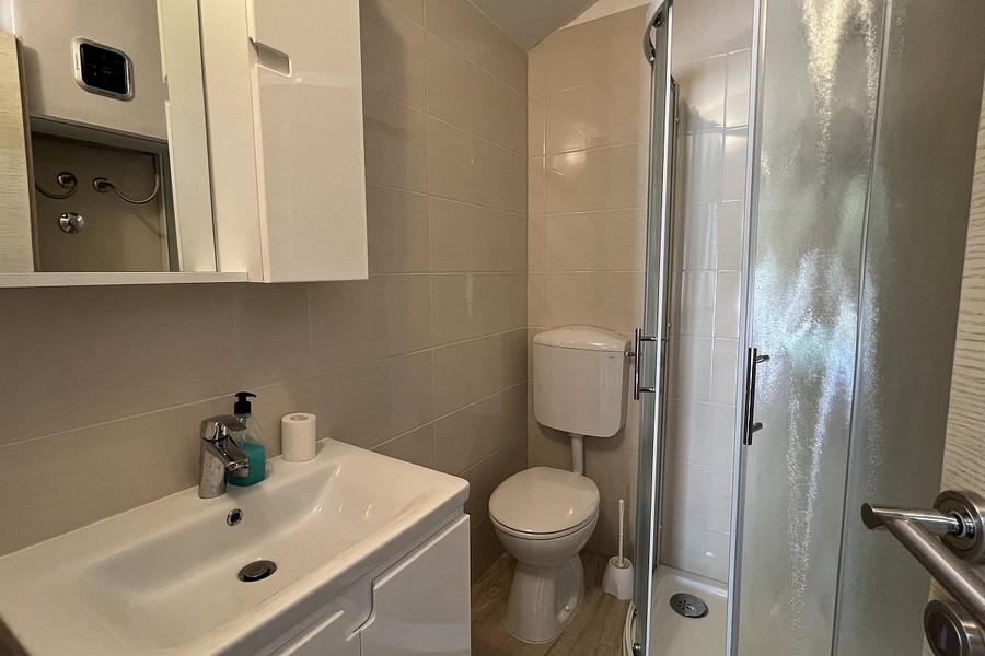 Bagno con doccia e lavabo