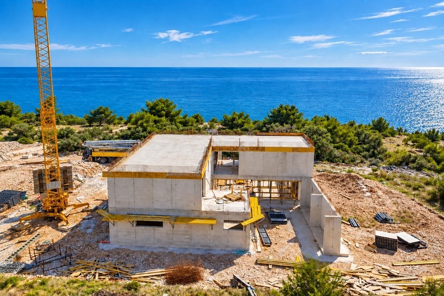 Cantiere della villa con vista sul mare