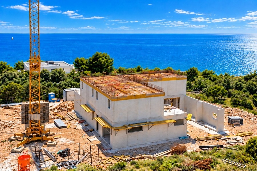 Struttura grezza della villa sopra la costa