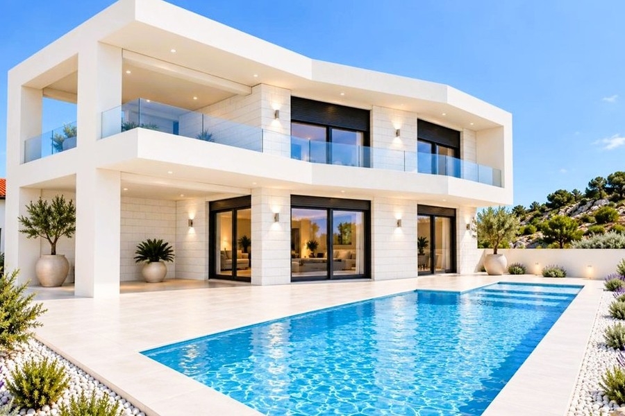 Villa di nuova costruzione con piscina e vista mare vicino a Rogoznica