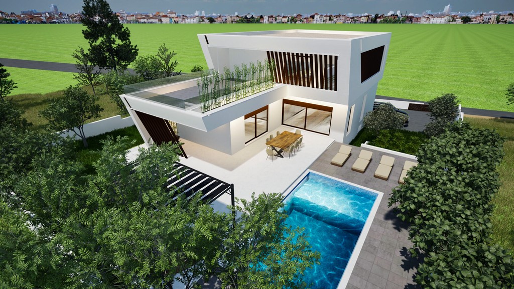 Piscina, lettini e terrazza coperta
