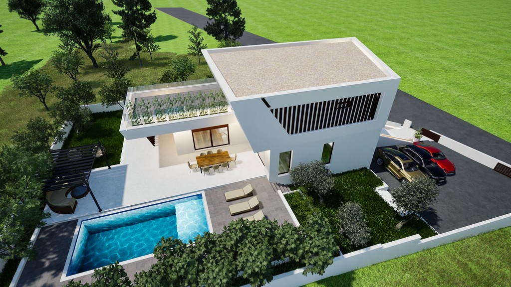 Villa con piscina e accesso, vista dall'alto