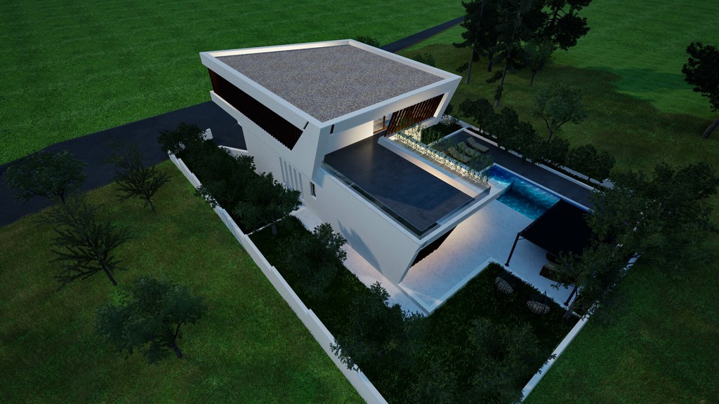 Villa con terrazze e giardino vista dall'alto
